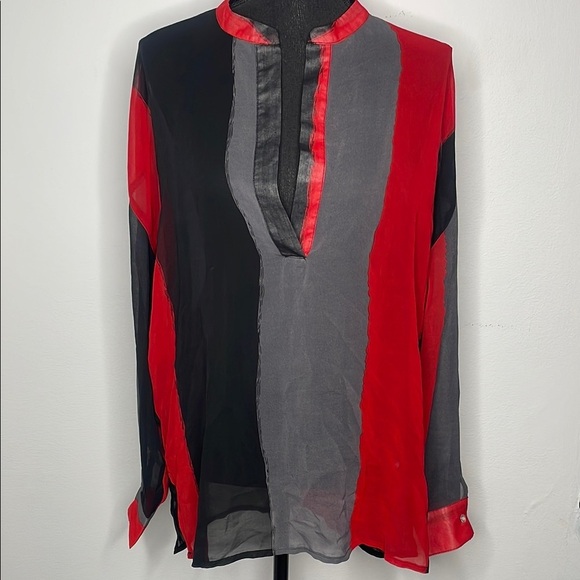 Red and Gray Sheer Blouse - Picture 1 of 11